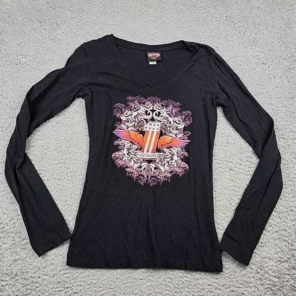 Harley-Davidson Tops - Harley Davidson Orlando Florida Long Sleeve V-Neck Graphic T-Shirt Black Small
